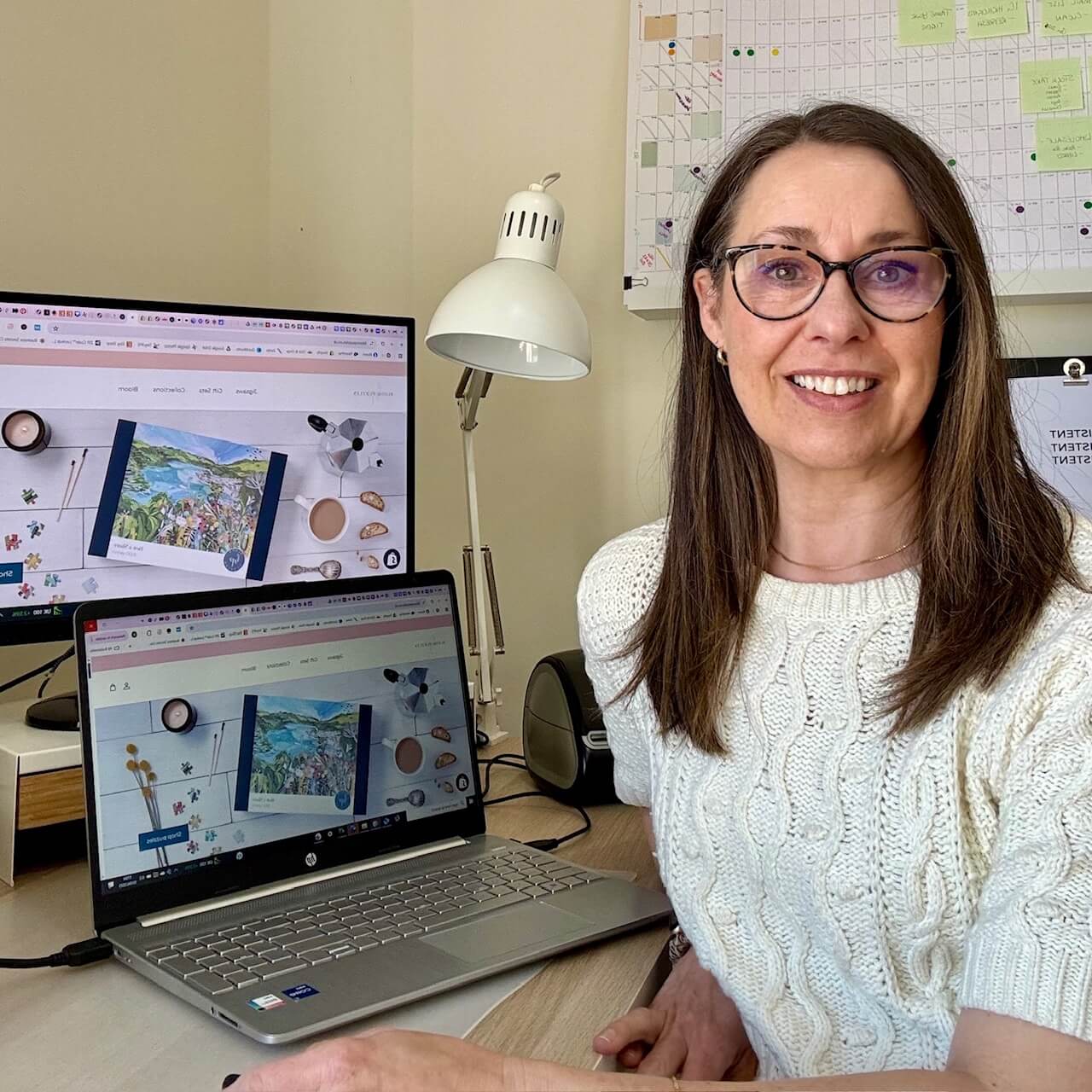 Philippa in the Bloom Studio working on the website