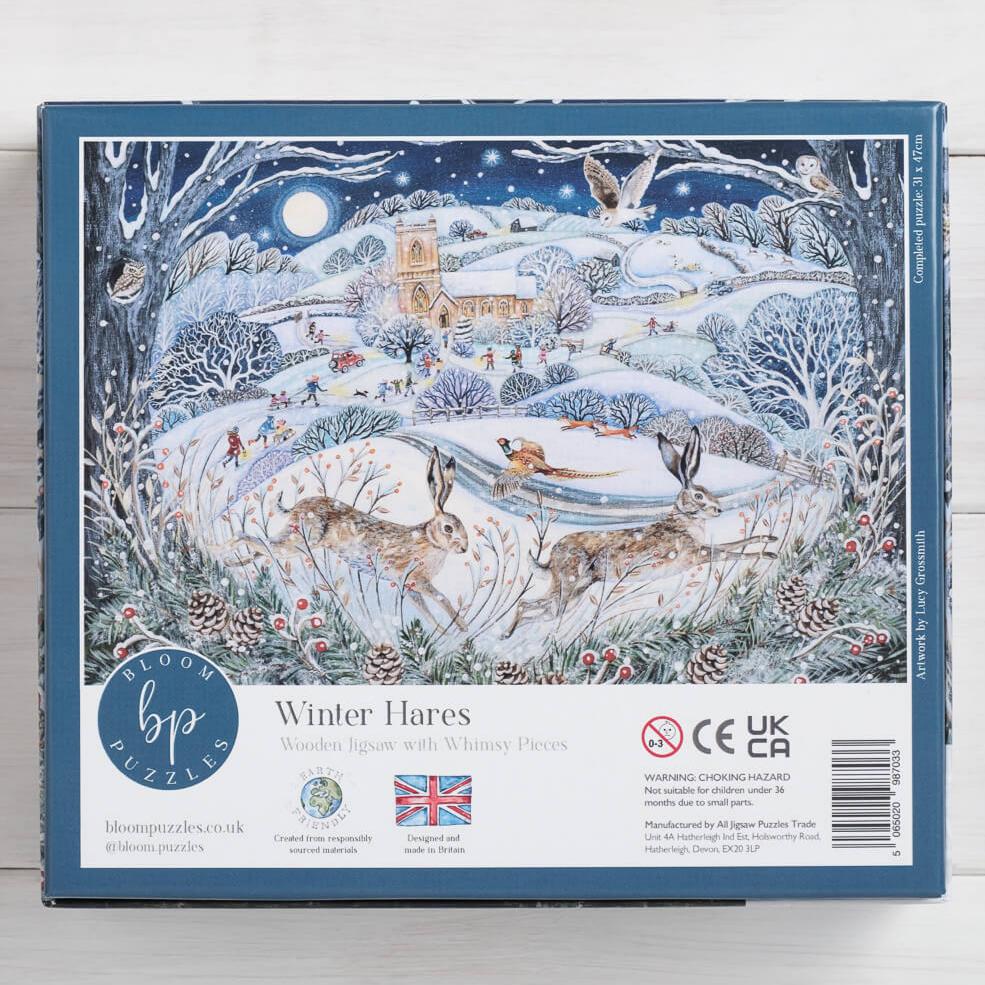Bloom Puzzles Winter Hares Back of Box