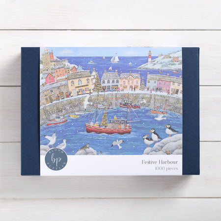 Bloom Puzzles Festive Harbour 1000 Piece Jigsaw Front of Box Lucy Grossmith