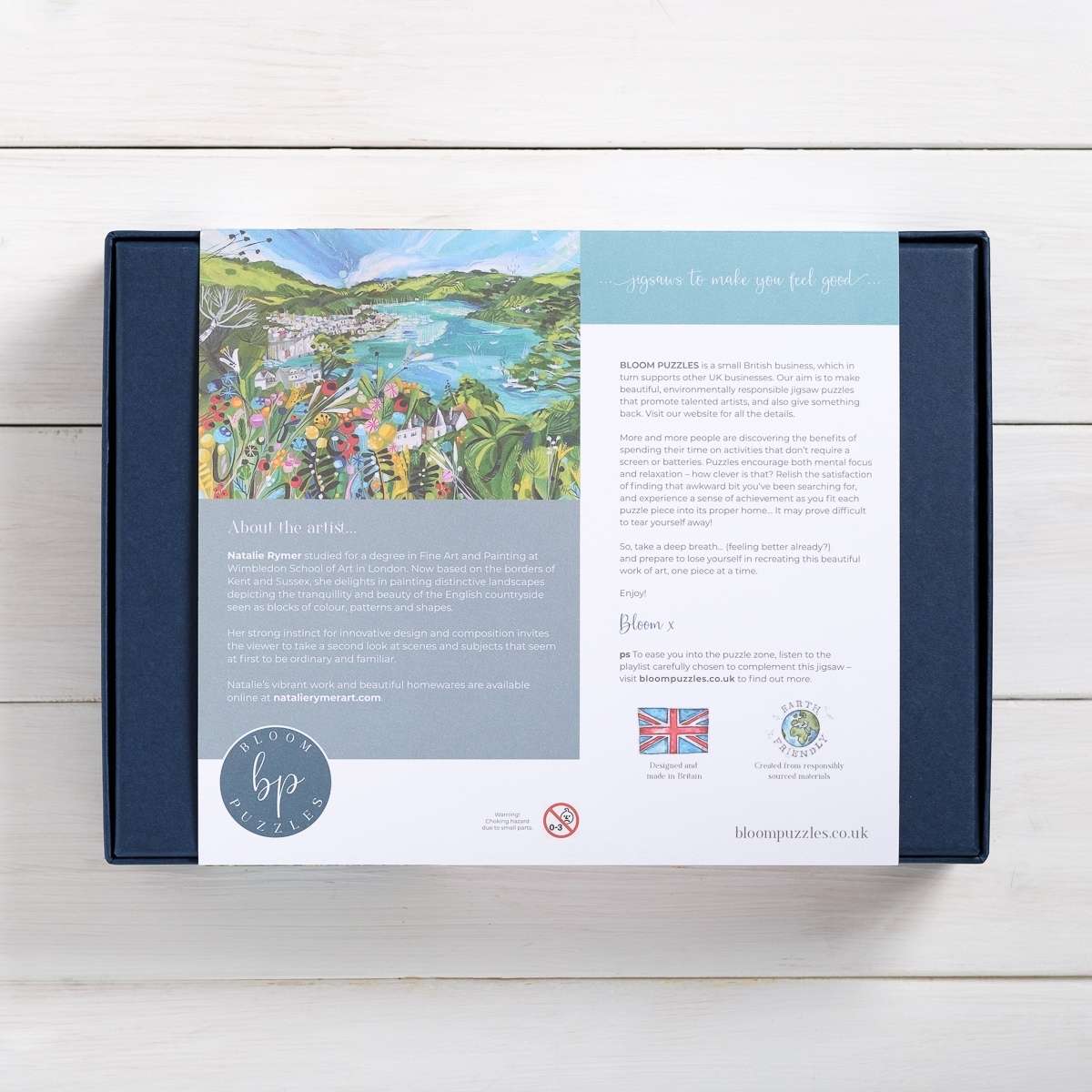 Bloom Puzzles Rest a Shore 1000 Piece Jigsaw Puzzle Back of Box Natalie Rymer