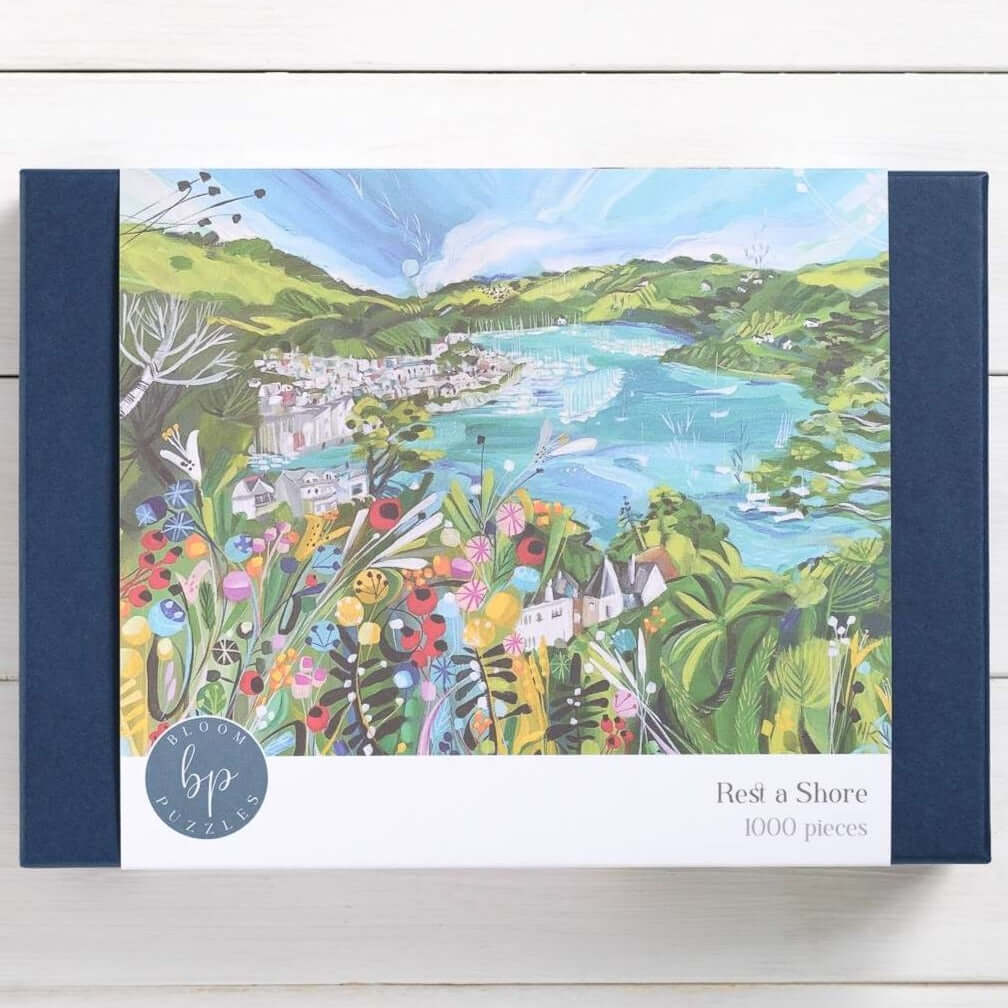 Bloom Puzzles Rest a Shore 1000 Piece Jigsaw Puzzle Front of Box Natalie Rymer