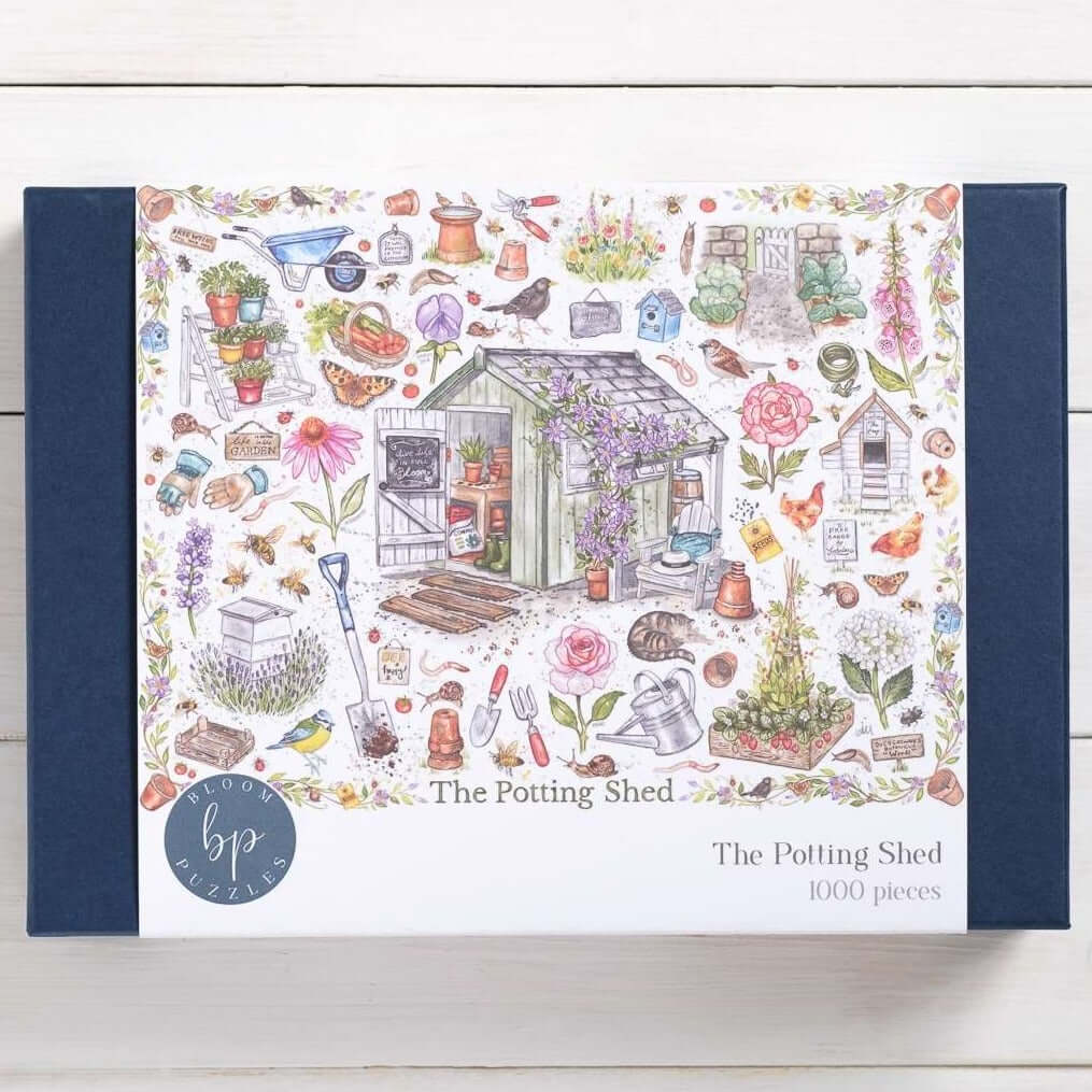 Bloom Puzzles The Potting Shed 1000 Piece Jigsaw Puzzle Front of Box Amy Holliday