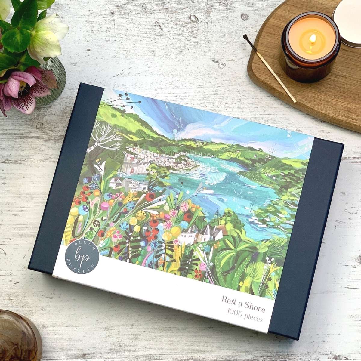 Bloom Puzzles Rest a Shore 1000 Piece Jigsaw & Candle Gift Set Layout Natalie Rymer