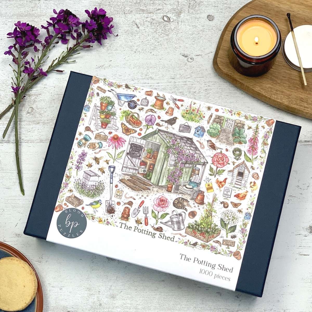 Bloom Puzzles The Potting Shed 1000 Piece Jigsaw & Candle Gift Set Layout Amy Holliday