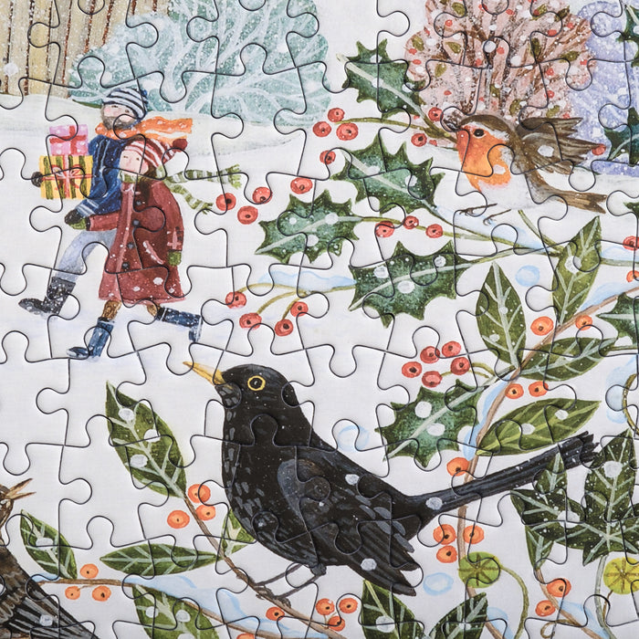 Bloom Puzzles Snowy Village 1000 piece Jigsaw Puzzle Close Up Blackbird